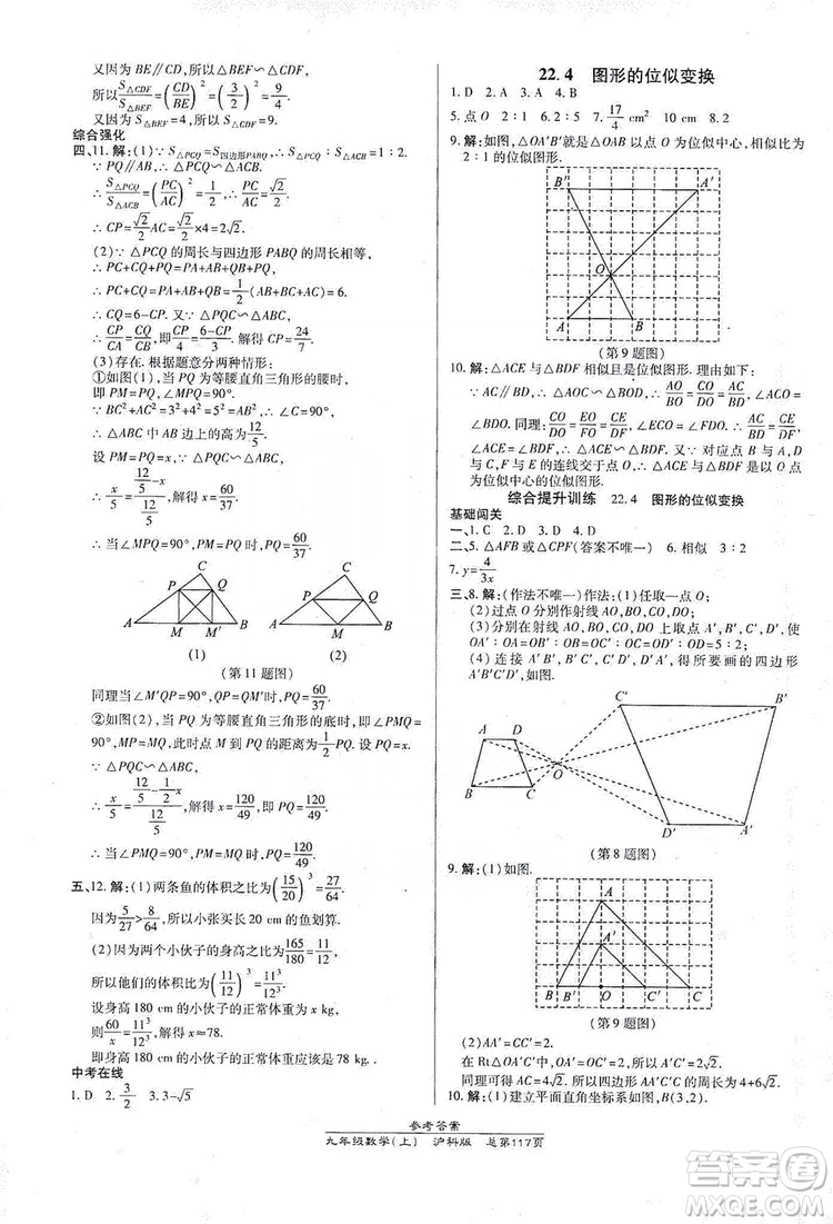 開明出版社2019高效課時(shí)通九年級(jí)數(shù)學(xué)上冊(cè)滬科版答案