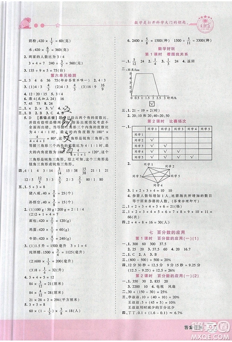 2019年王朝霞創(chuàng)維新課堂六年級數(shù)學上冊北師大版參考答案