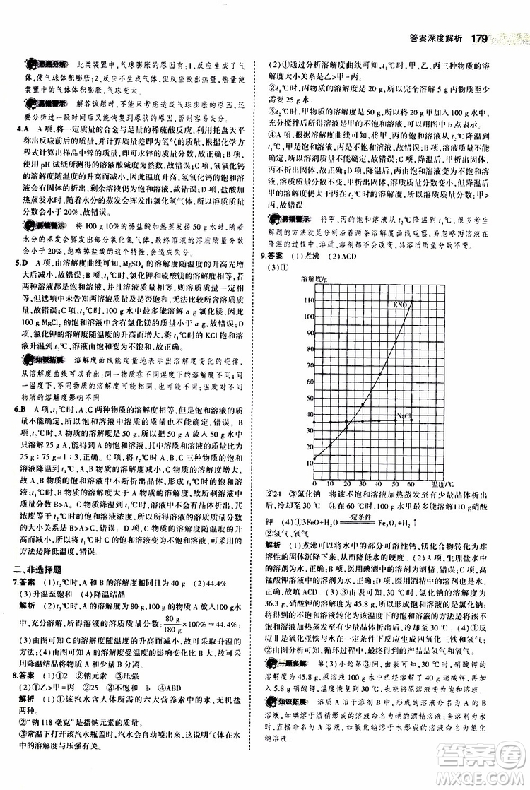 曲一線2020版5年中考3年模擬中考化學江蘇專用參考答案