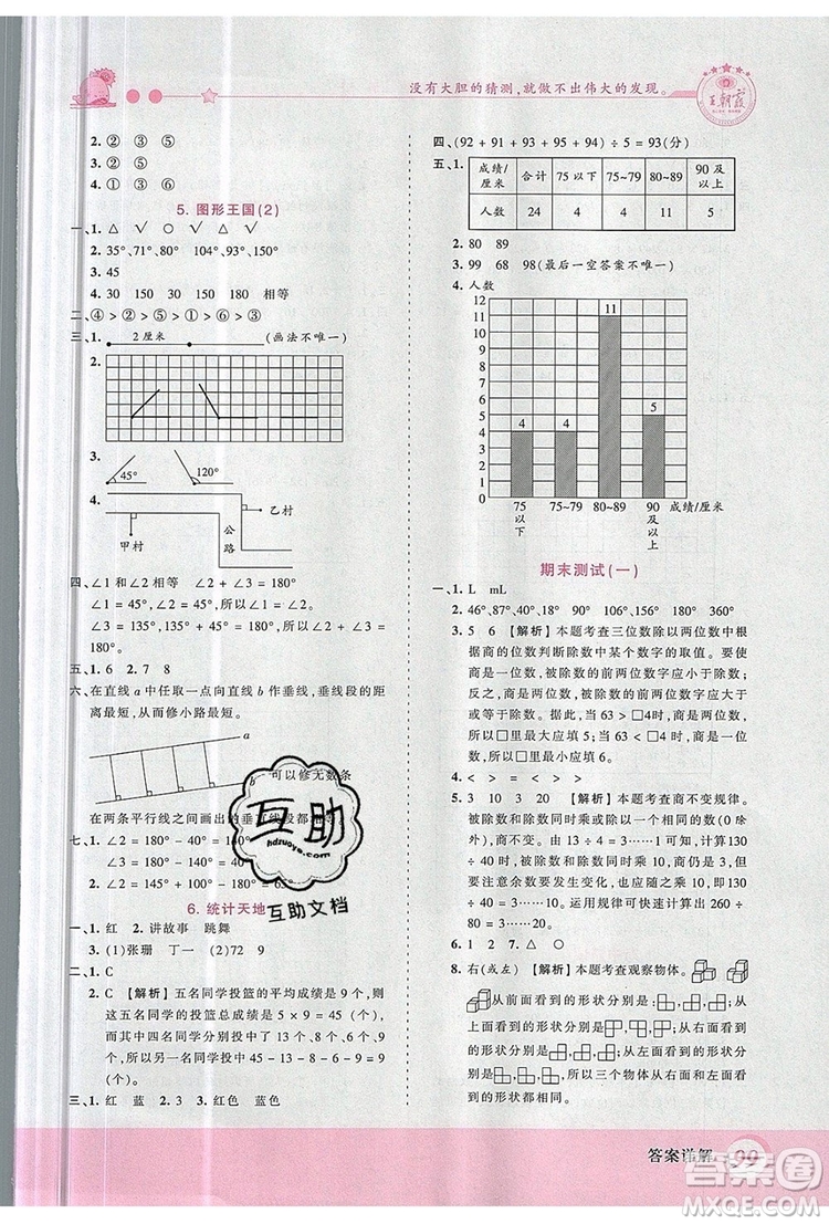 2019年王朝霞創(chuàng)維新課堂四年級數(shù)學(xué)上冊蘇教版參考答案