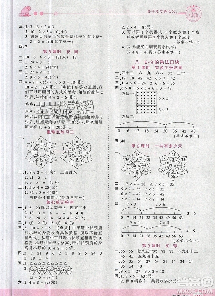 2019年王朝霞創(chuàng)維新課堂二年級數(shù)學(xué)上冊北師大版參考答案