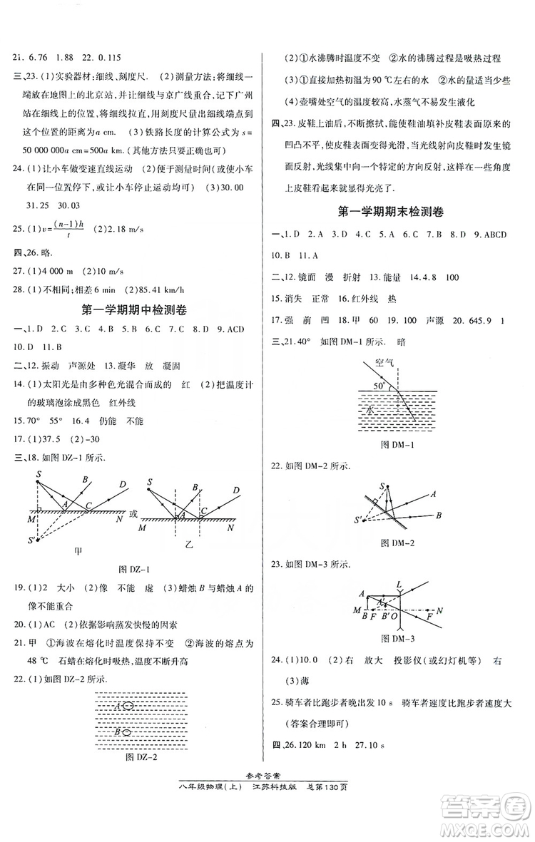 萬向思維2019高效課時(shí)通八年級物理上冊江蘇科技版答案