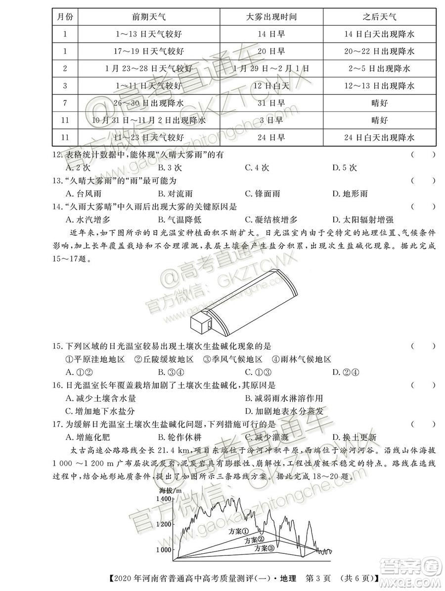 2020屆河南大象聯(lián)考測評一地理試題及參考答案