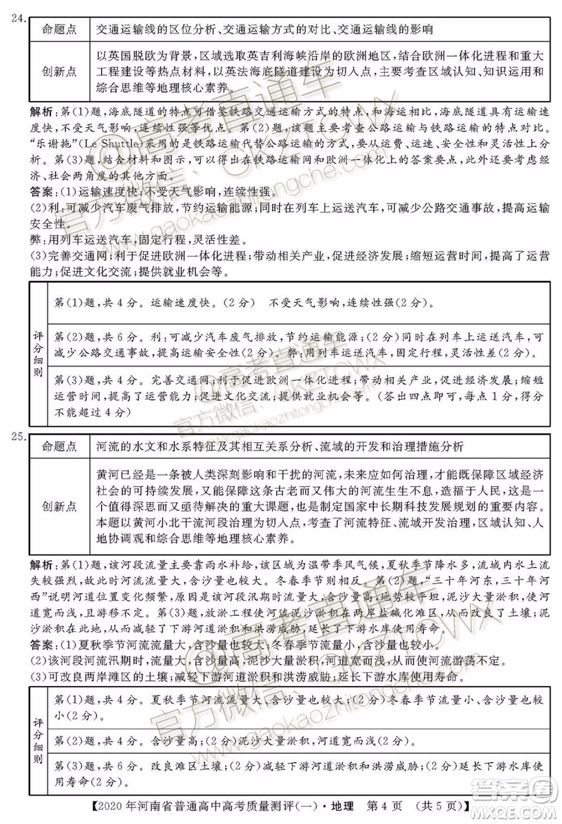 2020屆河南大象聯(lián)考測評一地理試題及參考答案