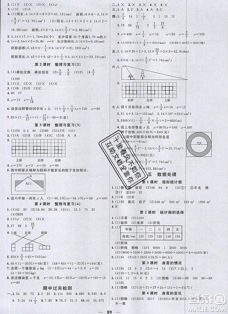 2019年陽光同學(xué)課時優(yōu)化作業(yè)六年級數(shù)學(xué)上冊北師大版深圳參考答案