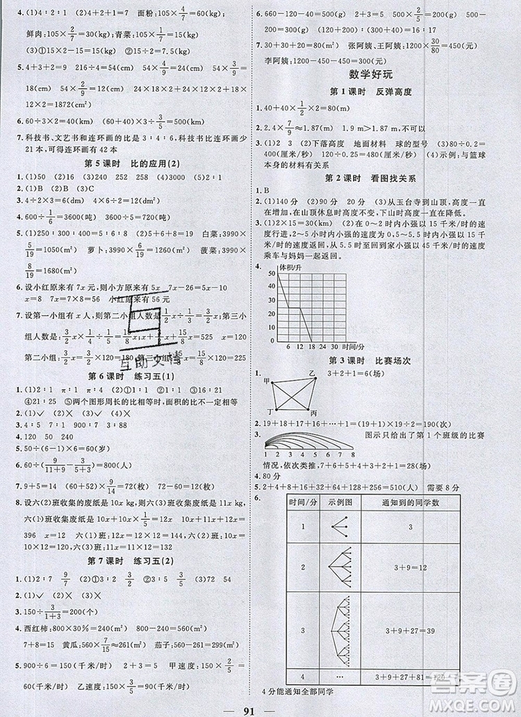 2019年陽光同學(xué)課時優(yōu)化作業(yè)六年級數(shù)學(xué)上冊北師大版深圳參考答案