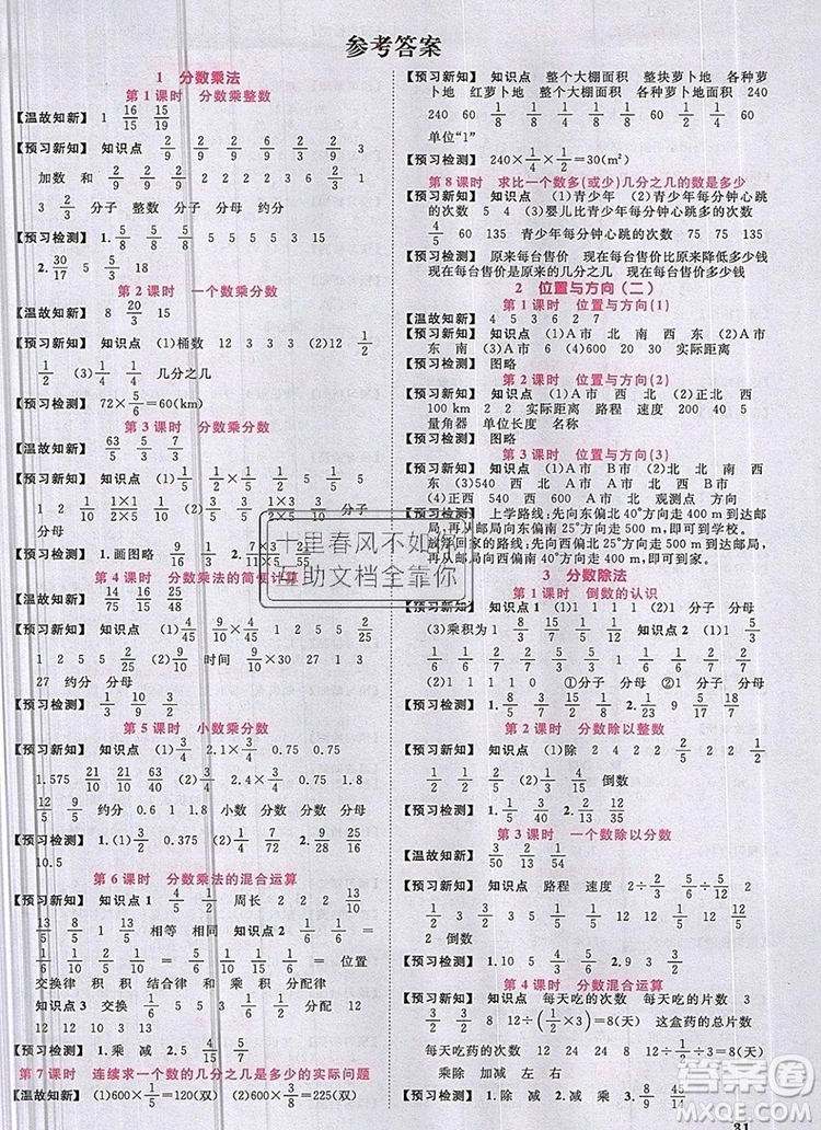 2019年陽光同學(xué)課時(shí)優(yōu)化作業(yè)六年級(jí)數(shù)學(xué)上冊人教版參考答案