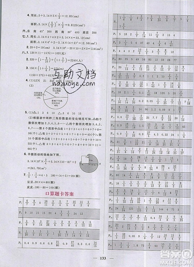 2019年陽光同學(xué)課時(shí)優(yōu)化作業(yè)六年級(jí)數(shù)學(xué)上冊人教版參考答案