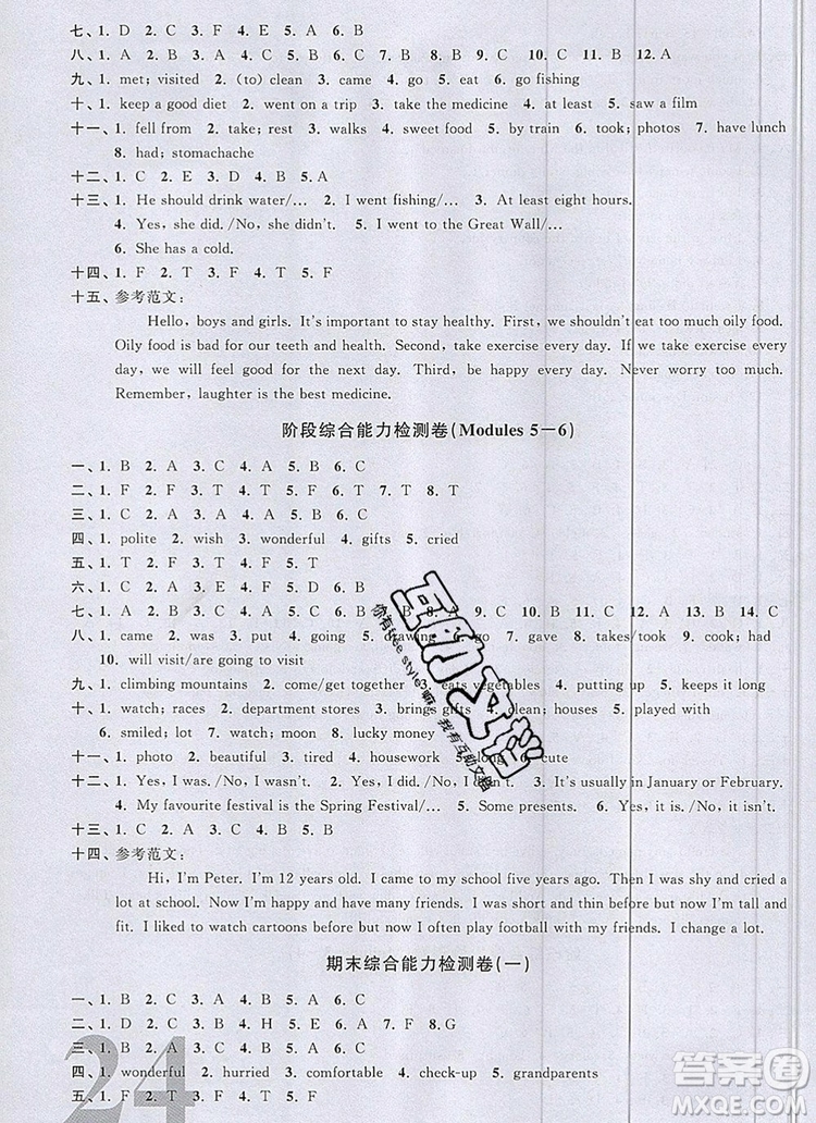 2019年陽光同學課時優(yōu)化作業(yè)六年級英語上冊教科版參考答案