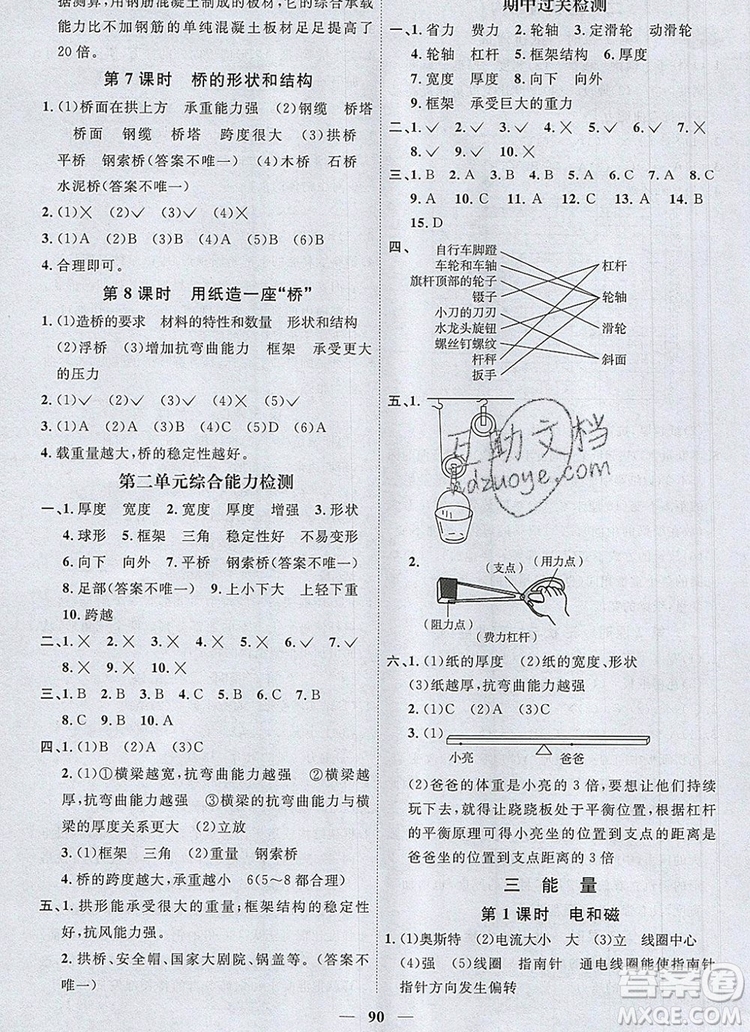 2019年陽(yáng)光同學(xué)課時(shí)優(yōu)化作業(yè)六年級(jí)科學(xué)上冊(cè)教科版參考答案