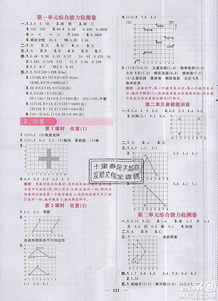 2019年陽光同學(xué)課時優(yōu)化作業(yè)五年級數(shù)學(xué)上冊人教版參考答案