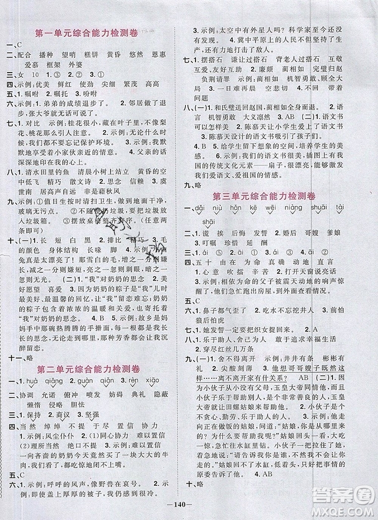 2019年陽光同學(xué)課時優(yōu)化作業(yè)五年級語文上冊人教版參考答案