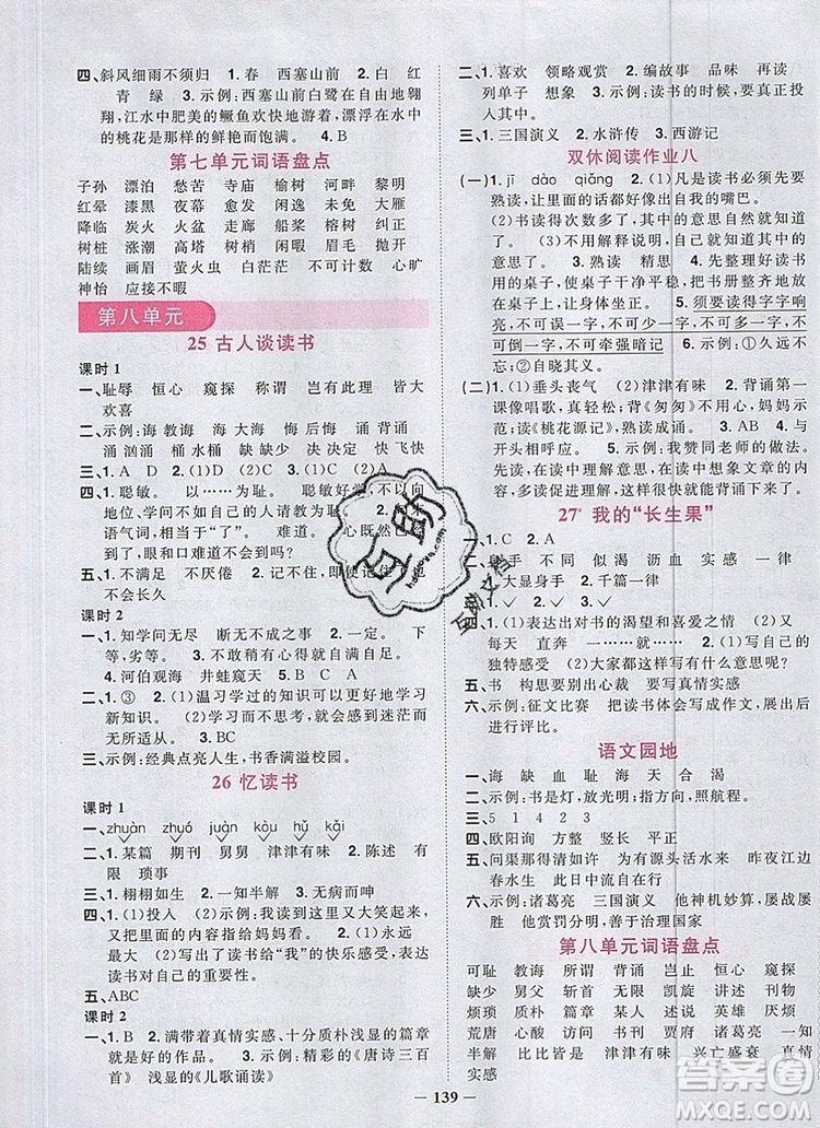 2019年陽光同學(xué)課時優(yōu)化作業(yè)五年級語文上冊人教版參考答案