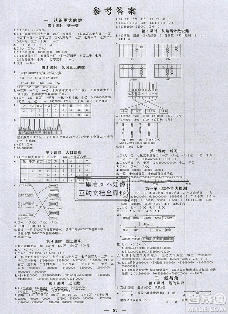 2019年陽(yáng)光同學(xué)課時(shí)優(yōu)化作業(yè)四年級(jí)數(shù)學(xué)上冊(cè)北師大版深圳專用參考答案