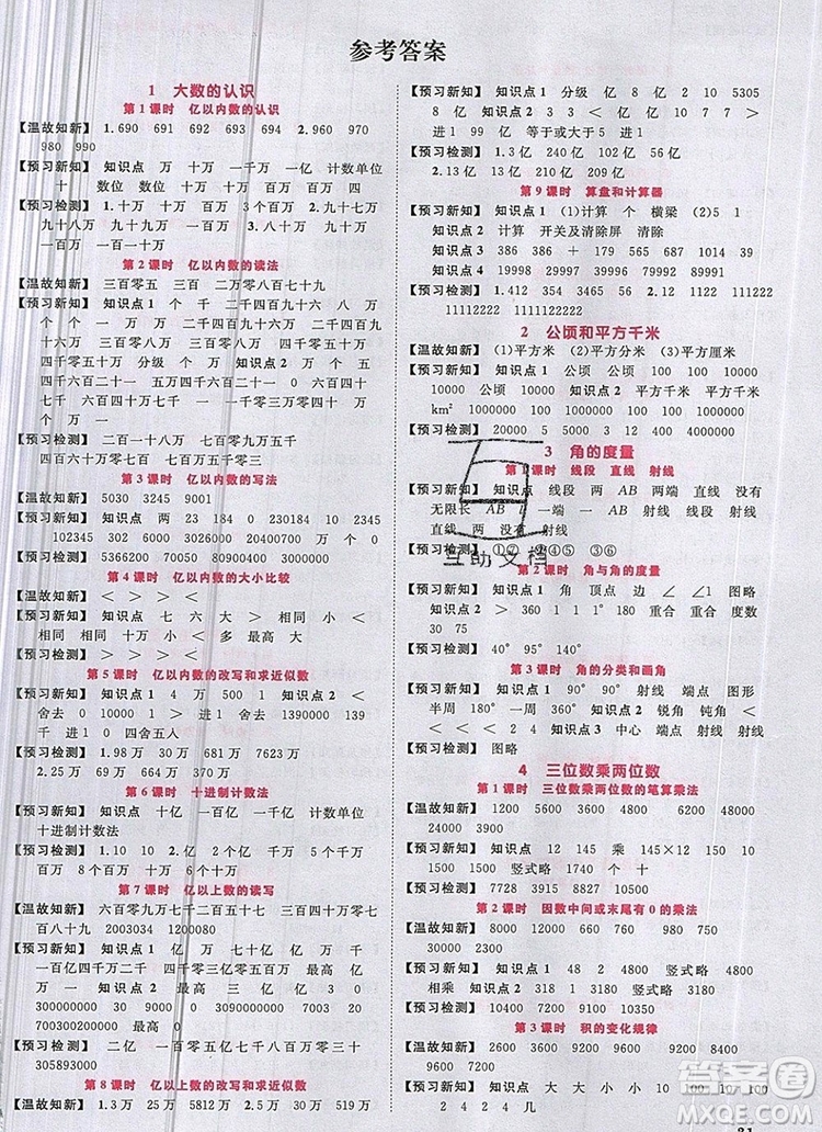 2019年陽(yáng)光同學(xué)課時(shí)優(yōu)化作業(yè)四年級(jí)數(shù)學(xué)上冊(cè)人教版參考答案