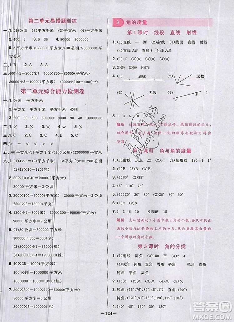 2019年陽(yáng)光同學(xué)課時(shí)優(yōu)化作業(yè)四年級(jí)數(shù)學(xué)上冊(cè)人教版參考答案