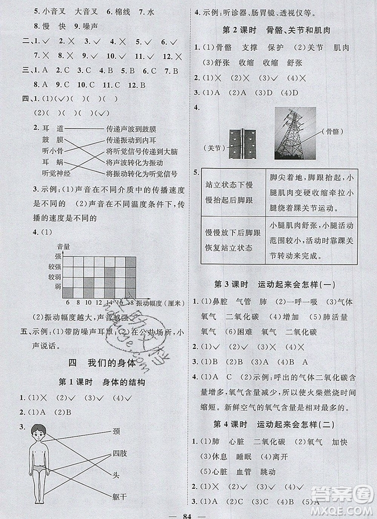 2019年陽光同學(xué)課時優(yōu)化作業(yè)四年級科學(xué)上冊教科版參考答案