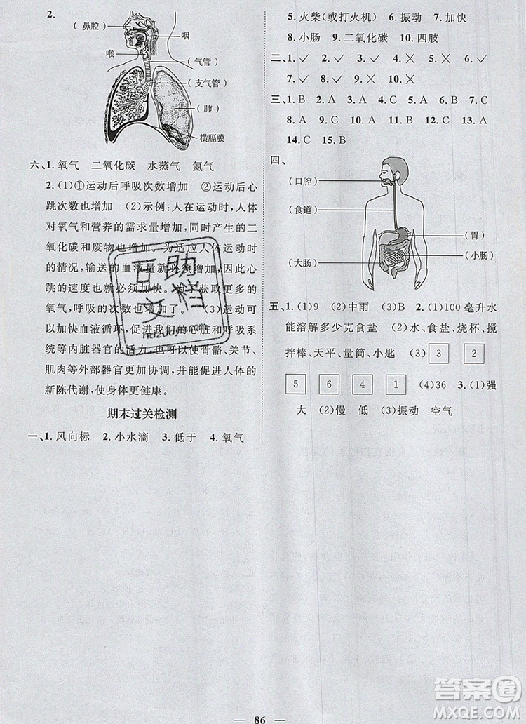 2019年陽光同學(xué)課時優(yōu)化作業(yè)四年級科學(xué)上冊教科版參考答案