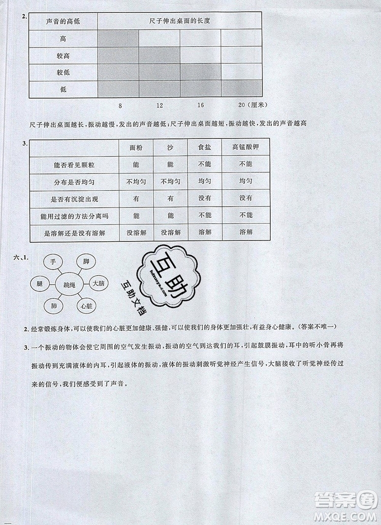 2019年陽光同學(xué)課時優(yōu)化作業(yè)四年級科學(xué)上冊教科版參考答案