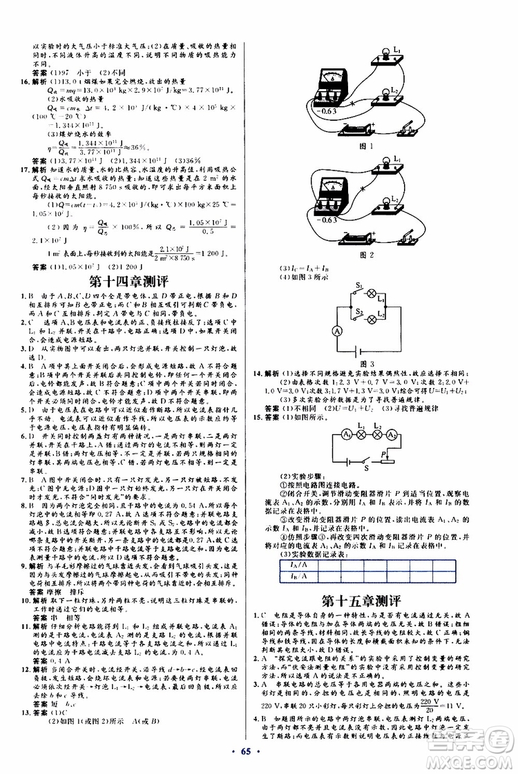 2019年初中同步測(cè)控優(yōu)化設(shè)計(jì)九年級(jí)全一冊(cè)物理滬科版參考答案