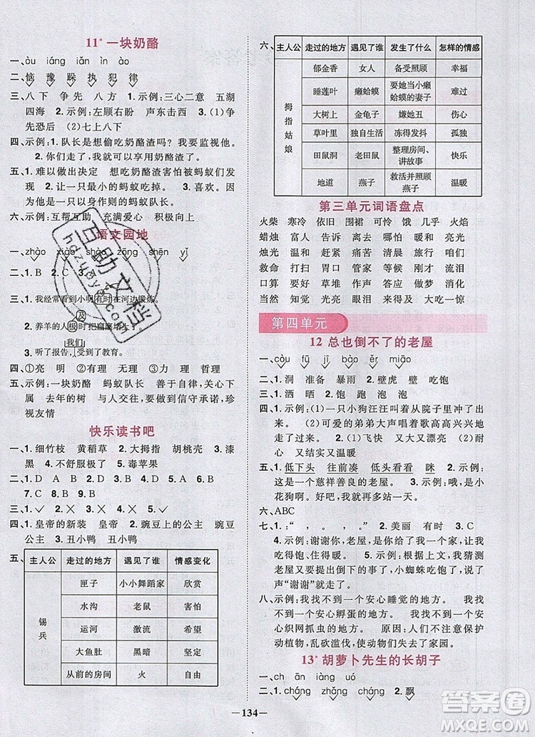 2019年陽光同學(xué)課時優(yōu)化作業(yè)三年級語文上冊人教版參考答案