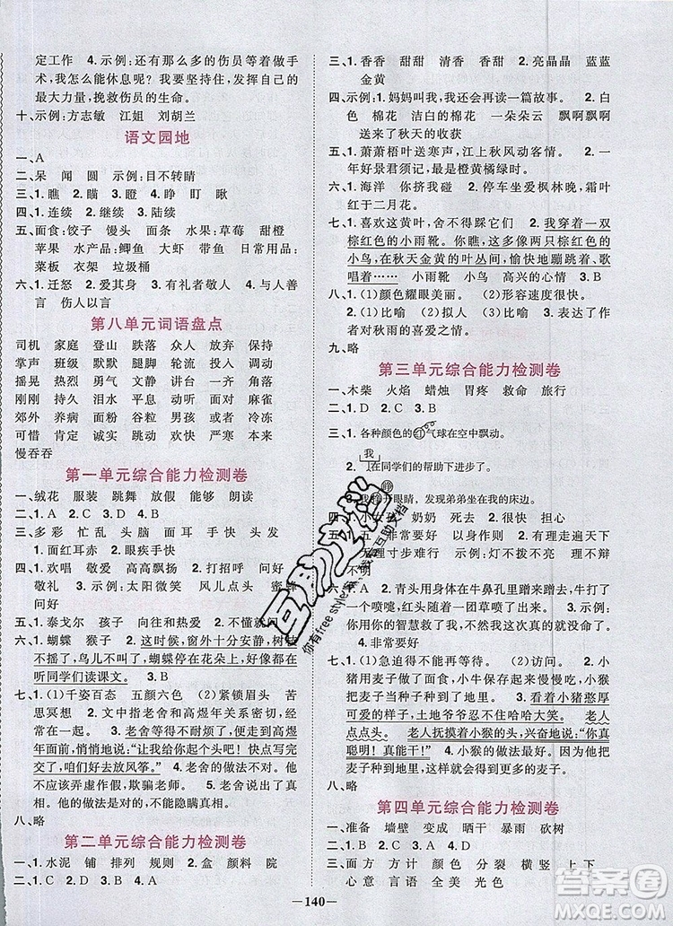 2019年陽光同學(xué)課時優(yōu)化作業(yè)三年級語文上冊人教版參考答案