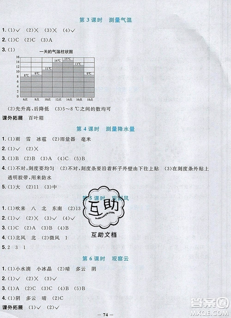 2019年陽光同學課時優(yōu)化作業(yè)三年級科學上冊教科版參考答案