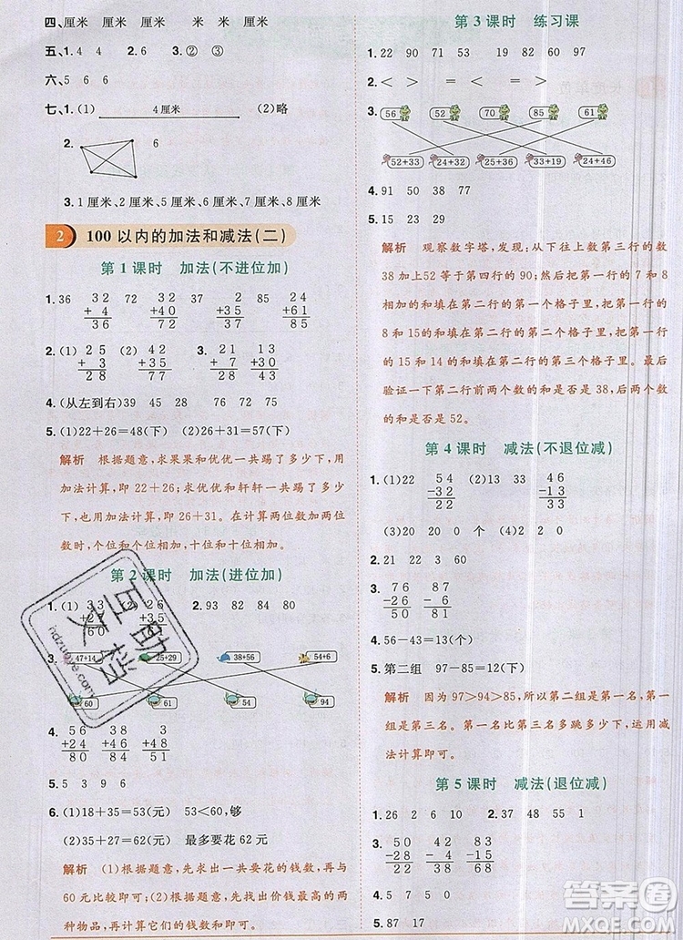 2019年陽光同學(xué)課時(shí)優(yōu)化作業(yè)二年級數(shù)學(xué)上冊人教版參考答案