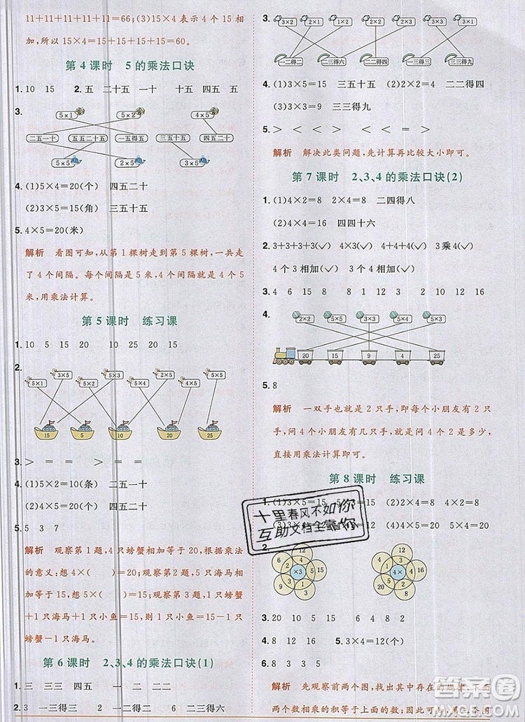 2019年陽光同學(xué)課時(shí)優(yōu)化作業(yè)二年級數(shù)學(xué)上冊人教版參考答案