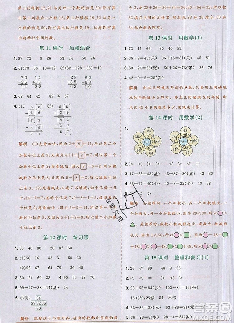 2019年陽光同學(xué)課時(shí)優(yōu)化作業(yè)二年級數(shù)學(xué)上冊人教版參考答案