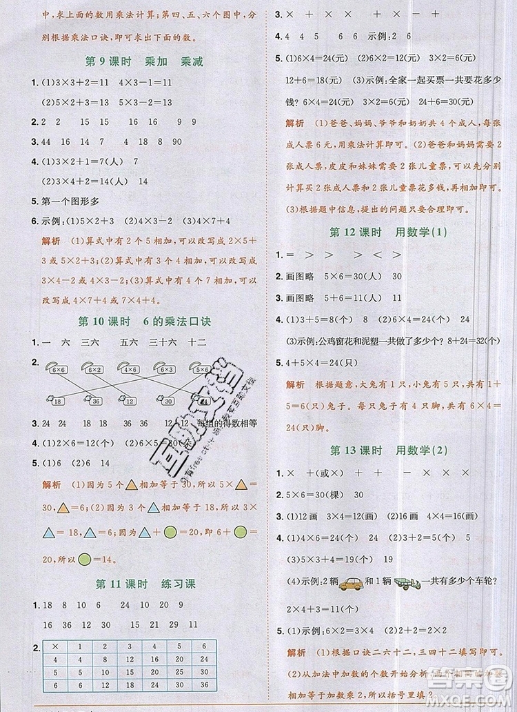 2019年陽光同學(xué)課時(shí)優(yōu)化作業(yè)二年級數(shù)學(xué)上冊人教版參考答案