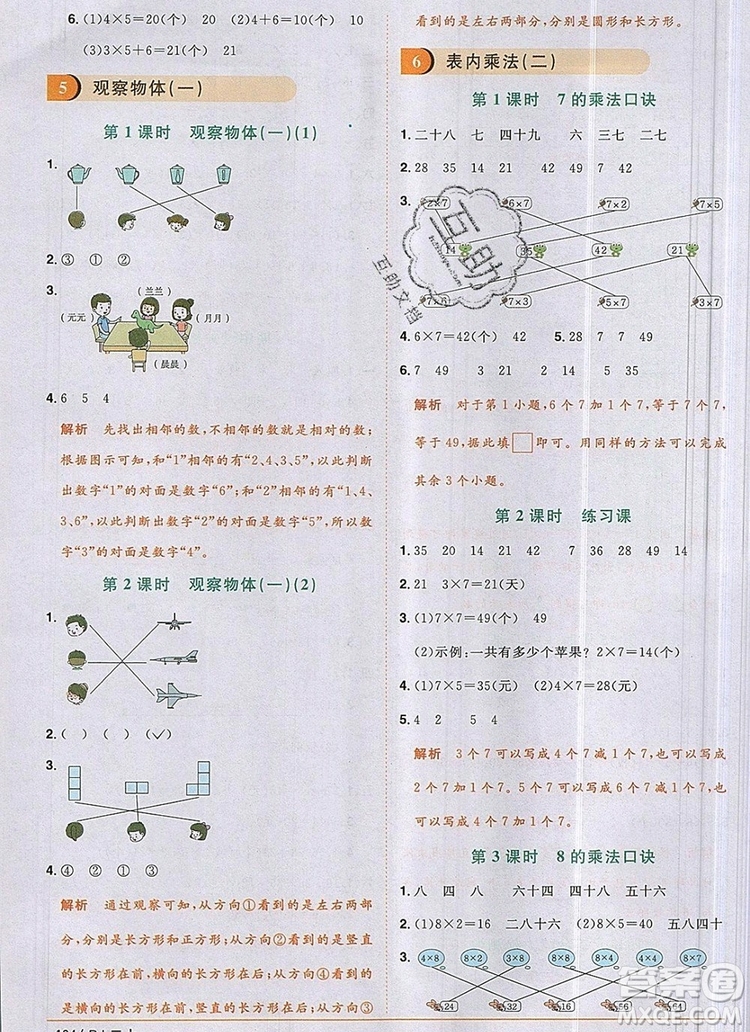 2019年陽光同學(xué)課時(shí)優(yōu)化作業(yè)二年級數(shù)學(xué)上冊人教版參考答案