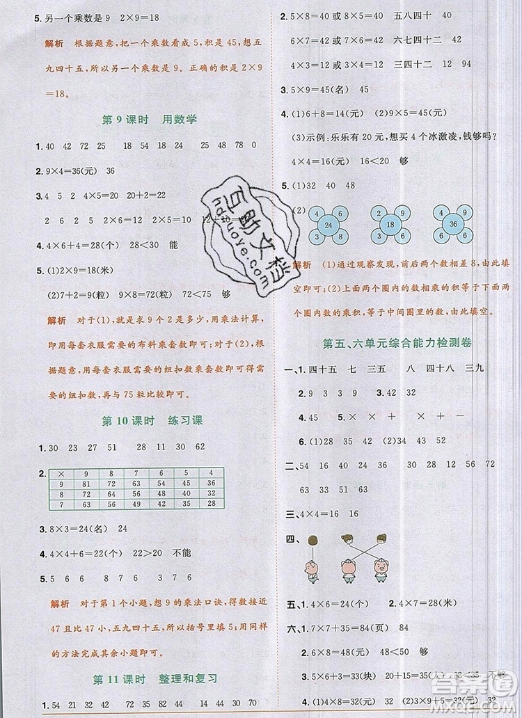 2019年陽光同學(xué)課時(shí)優(yōu)化作業(yè)二年級數(shù)學(xué)上冊人教版參考答案