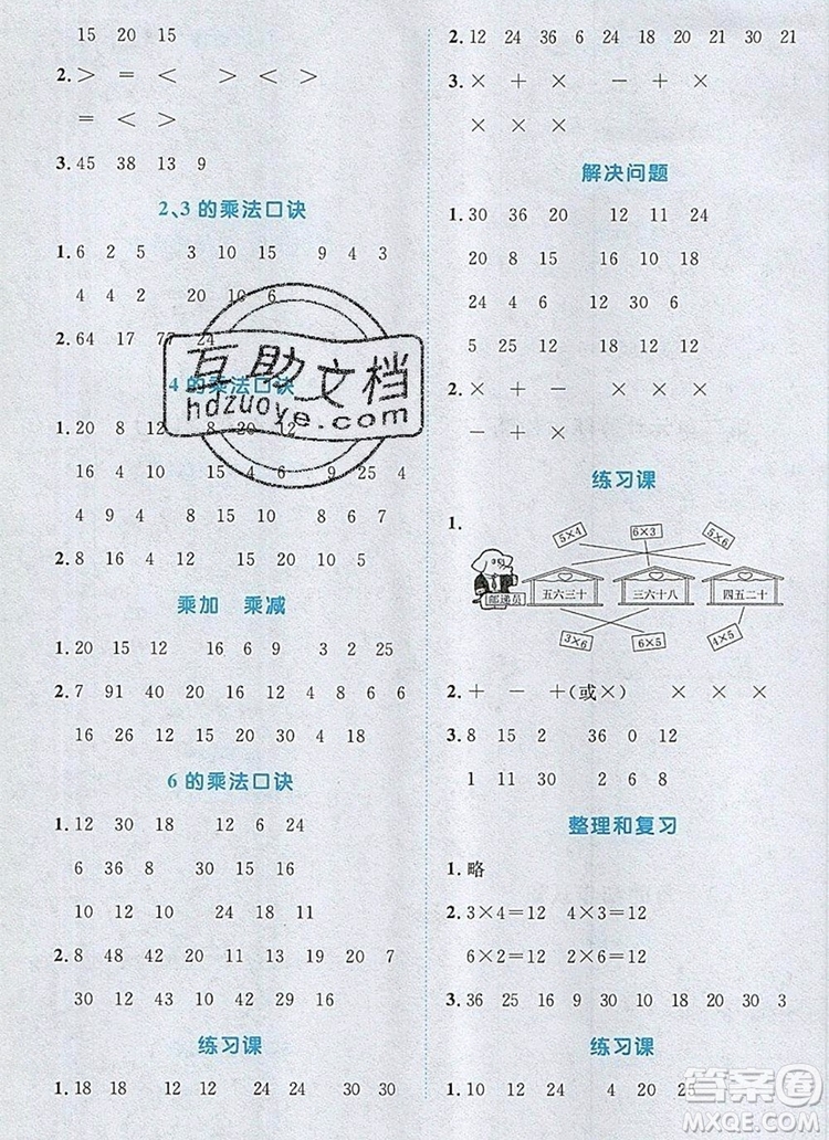 2019年陽(yáng)光同學(xué)計(jì)算小達(dá)人二年級(jí)數(shù)學(xué)上冊(cè)人教版參考答案