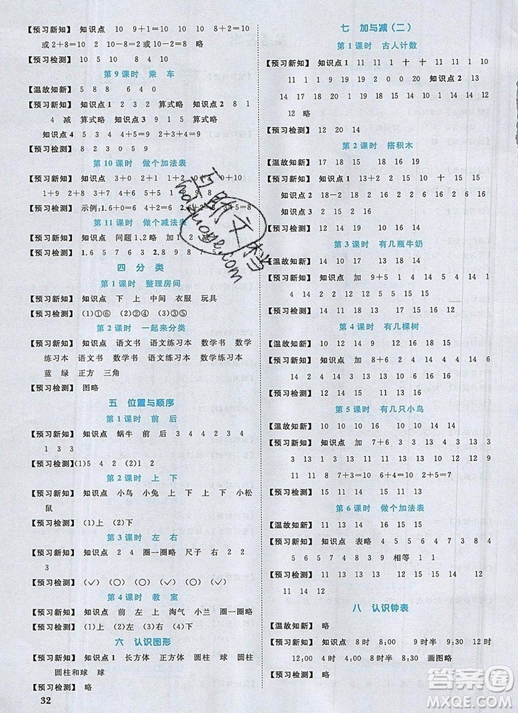 2019年陽光同學課時優(yōu)化作業(yè)一年級數(shù)學上冊北師大版深圳專用參考答案