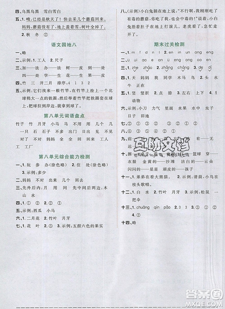 2019年陽光同學(xué)課時優(yōu)化作業(yè)一年級語文上冊人教版參考答案