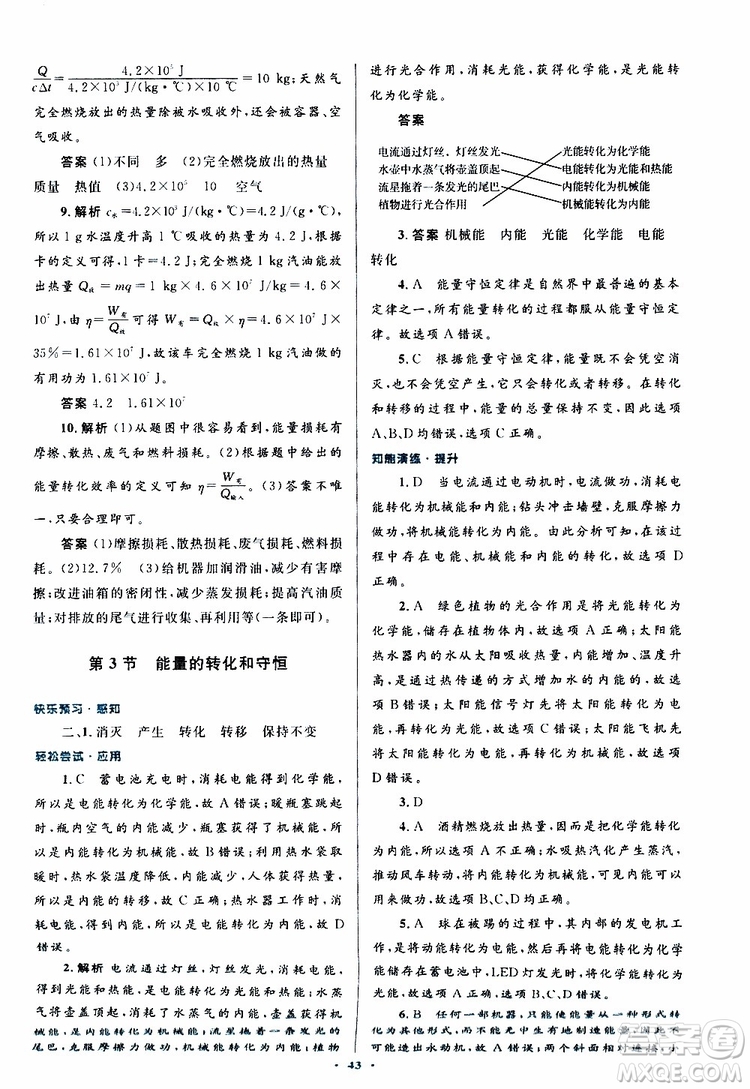 2019年初中同步測控優(yōu)化設(shè)計(jì)九年級全一冊物理人教版參考答案