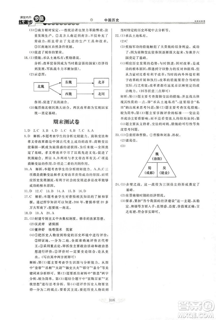 河北美術(shù)出版社2019年課堂內(nèi)外練測步步高七年級中國歷史上冊答案