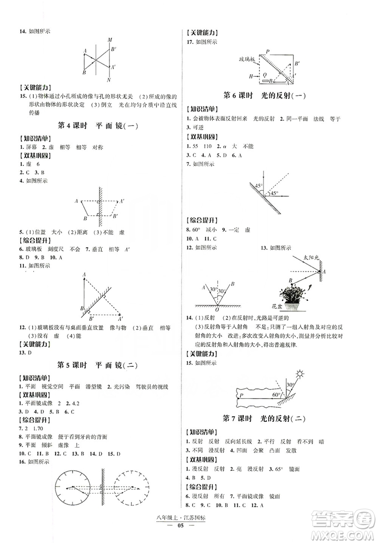 經(jīng)綸學(xué)典2019新課時(shí)作業(yè)八年級(jí)物理上冊(cè)江蘇國標(biāo)版答案