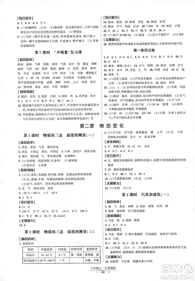 經(jīng)綸學(xué)典2019新課時(shí)作業(yè)八年級(jí)物理上冊(cè)江蘇國標(biāo)版答案