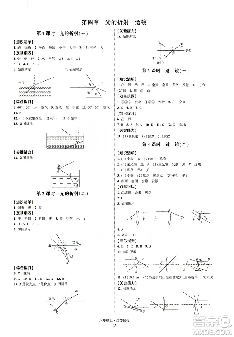 經(jīng)綸學(xué)典2019新課時(shí)作業(yè)八年級(jí)物理上冊(cè)江蘇國標(biāo)版答案