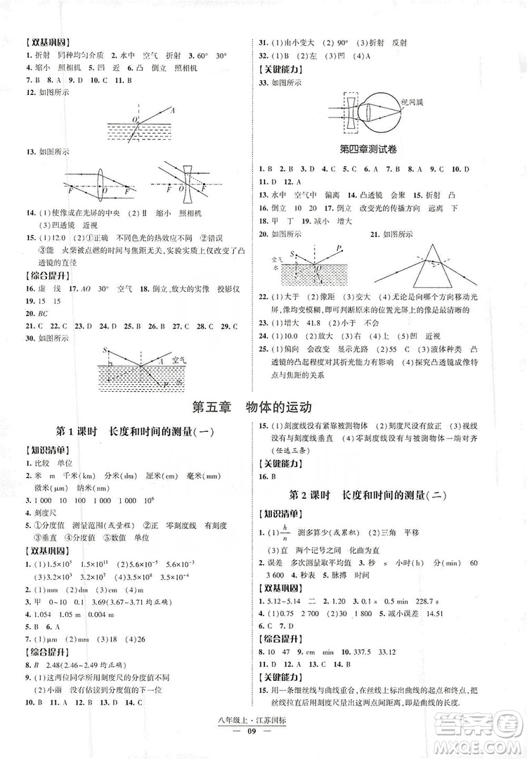 經(jīng)綸學(xué)典2019新課時(shí)作業(yè)八年級(jí)物理上冊(cè)江蘇國標(biāo)版答案