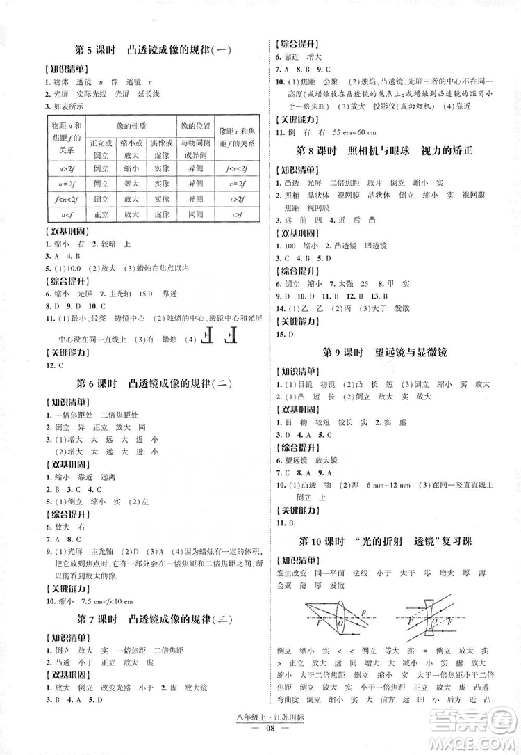 經(jīng)綸學(xué)典2019新課時(shí)作業(yè)八年級(jí)物理上冊(cè)江蘇國標(biāo)版答案