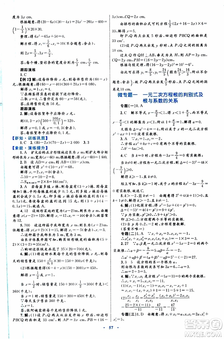 2019年初中同步學習目標與檢測數(shù)學九年級全一冊參考答案