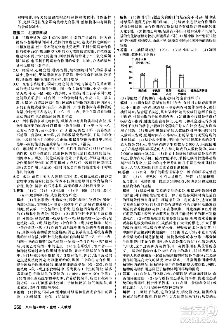 2020版5年中考3年模擬八年級(jí)+中考生物人教版新中考專用參考答案