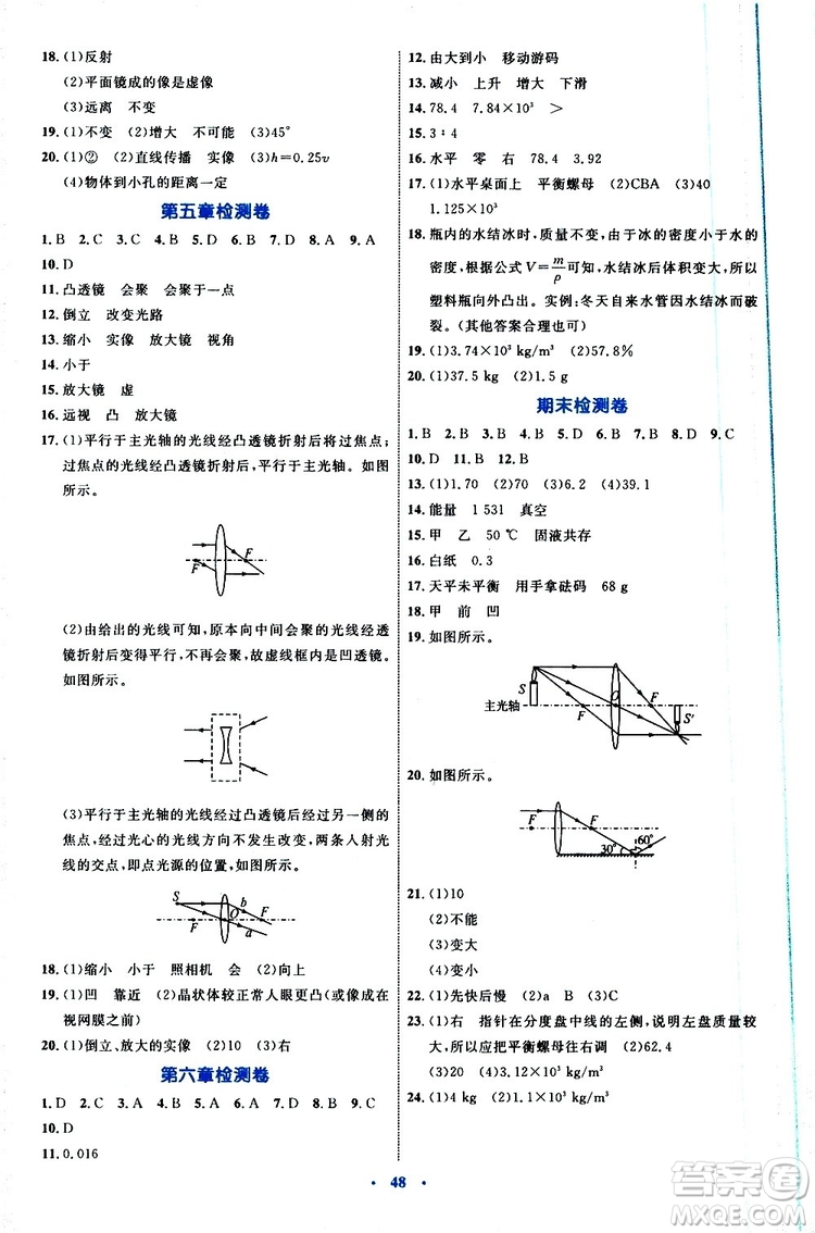 2019年初中同步學(xué)習(xí)目標(biāo)與檢測(cè)物理八年級(jí)上冊(cè)人教版參考答案