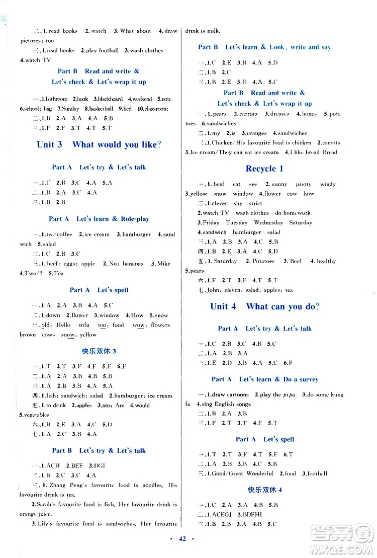 2019年小學(xué)同步學(xué)習(xí)目標(biāo)與檢測(cè)英語(yǔ)五年級(jí)上冊(cè)人教版參考答案