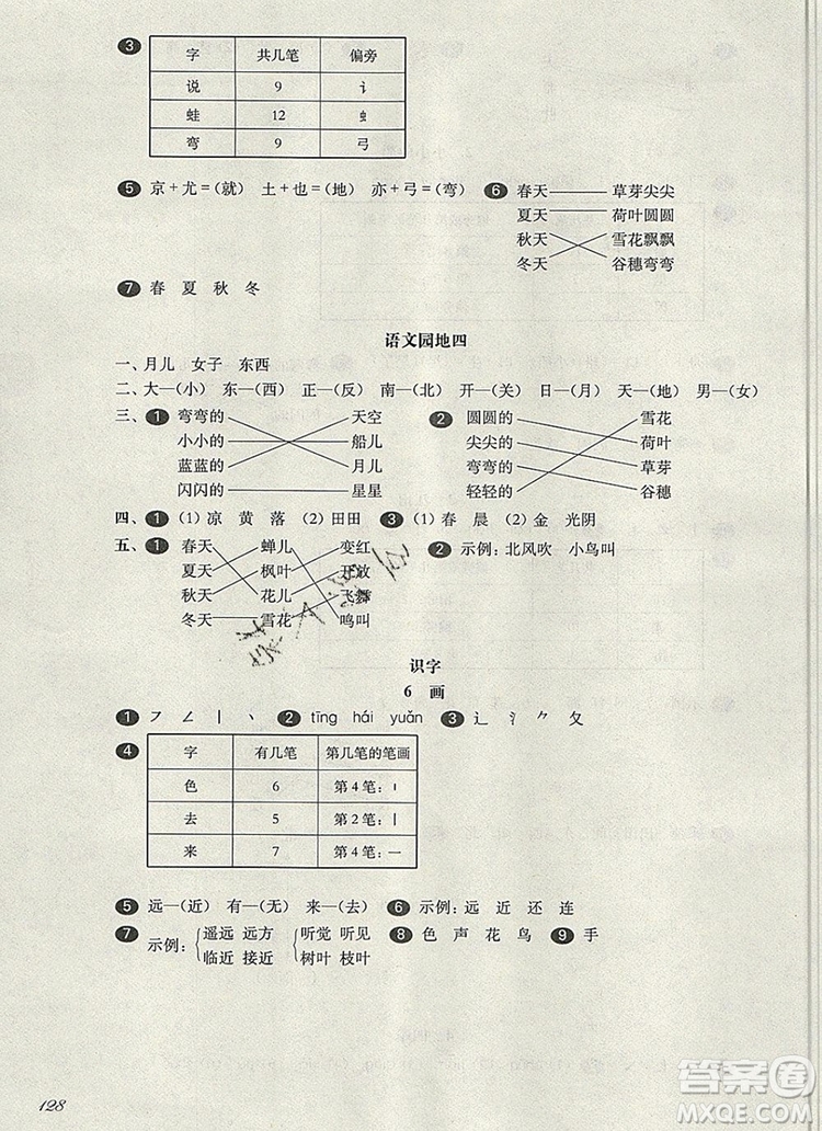 2019年華東師大版一課一練一年級(jí)語(yǔ)文第一學(xué)期參考答案