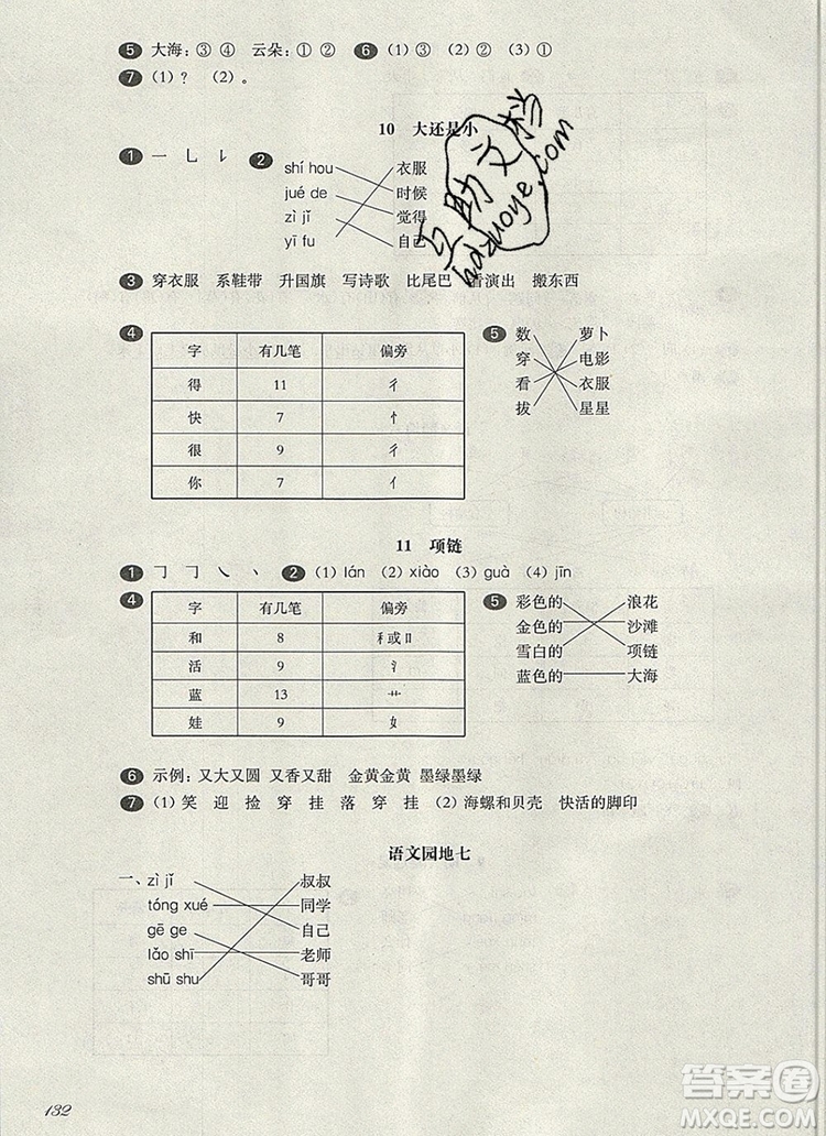 2019年華東師大版一課一練一年級(jí)語(yǔ)文第一學(xué)期參考答案