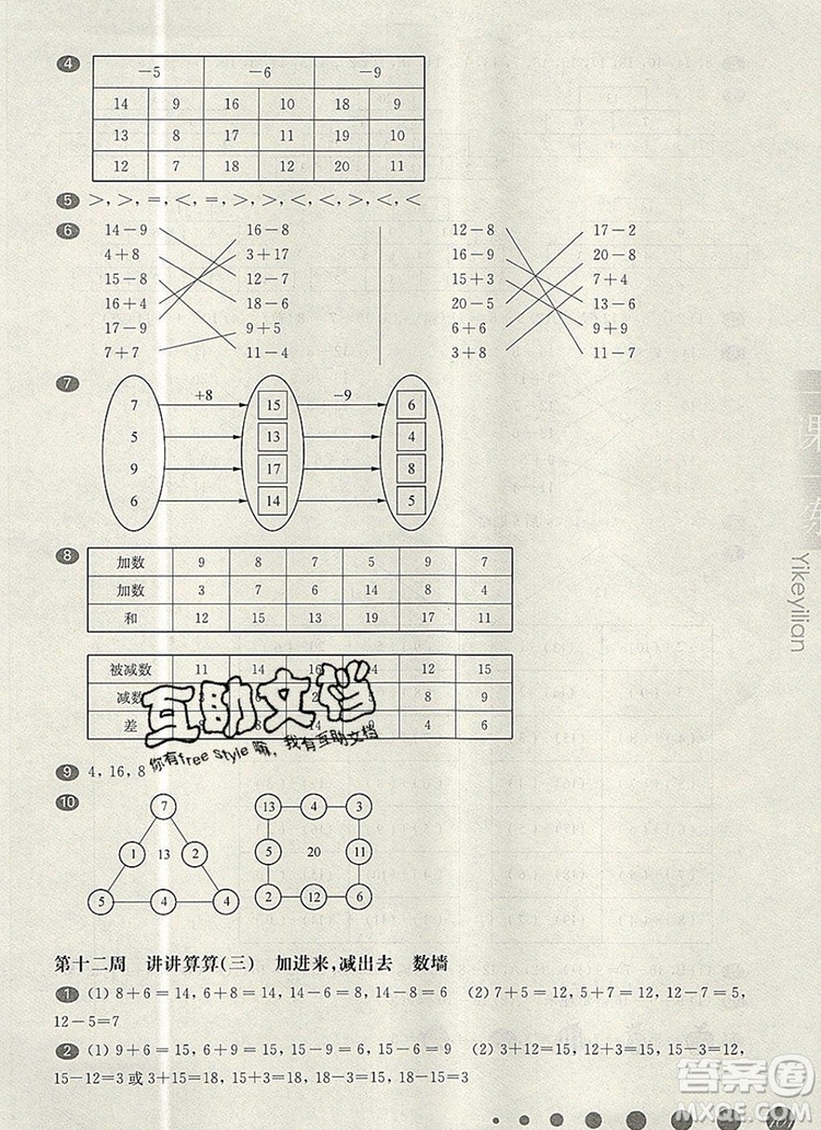 2019年華東師大版一課一練一年級數(shù)學(xué)第一學(xué)期增強版參考答案